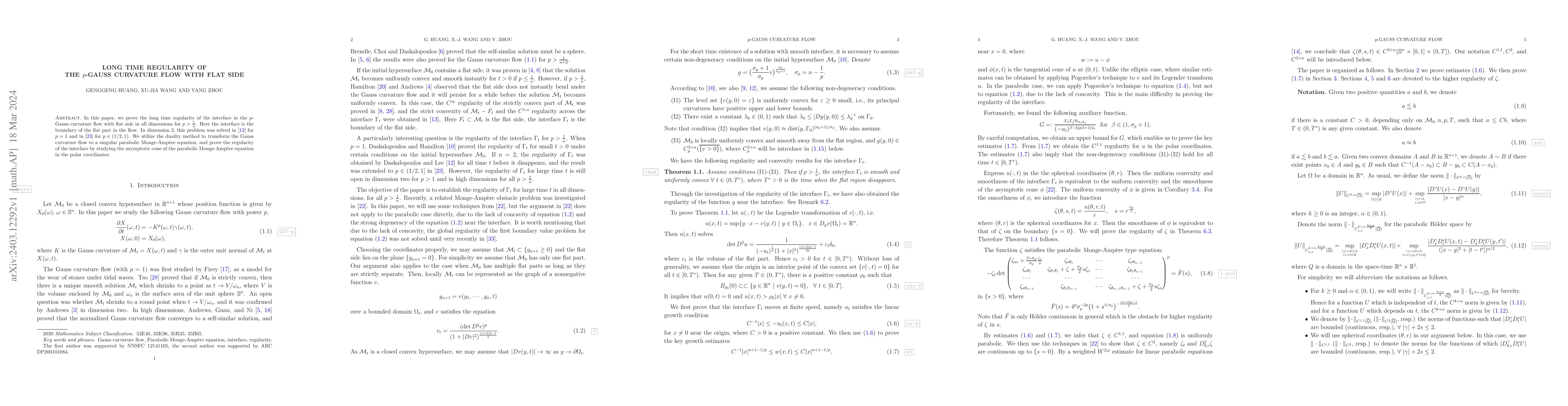 Thumbnail for Long time regularity of the $p$-Gauss curvature flow with flat side