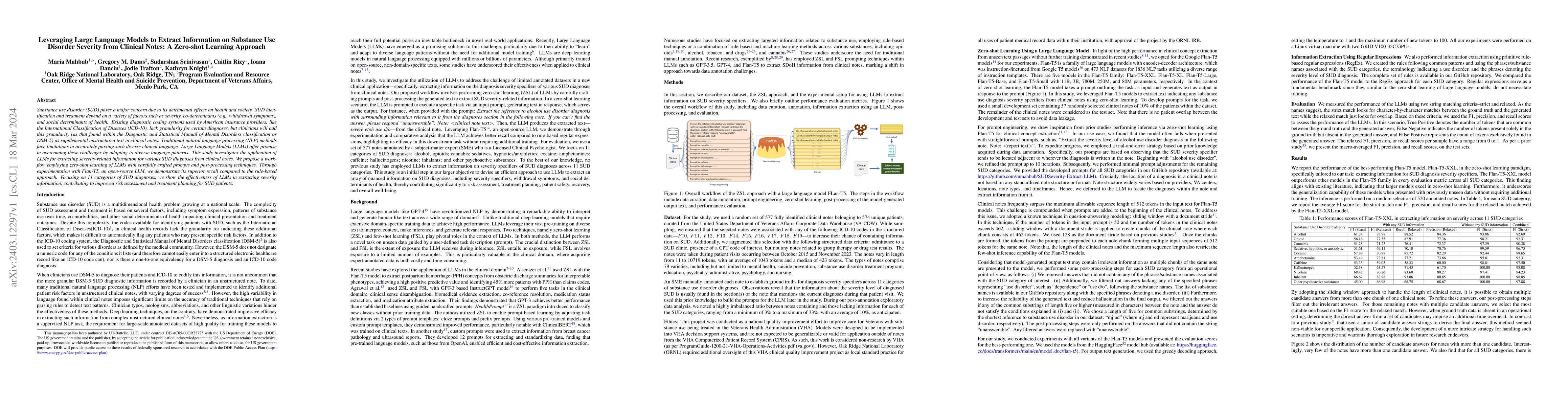 Thumbnail for Leveraging Large Language Models to Extract Information on Substance Use
  Disorder Severity from Clinical Notes: A Zero-shot Learning Approach