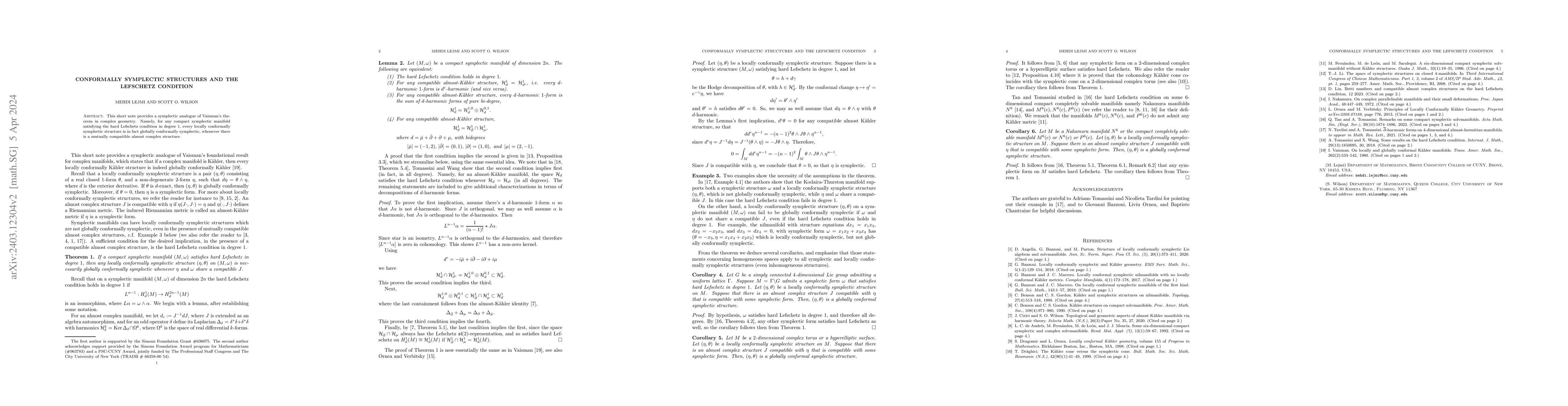 Thumbnail for Conformally symplectic structures and the Lefschetz condition