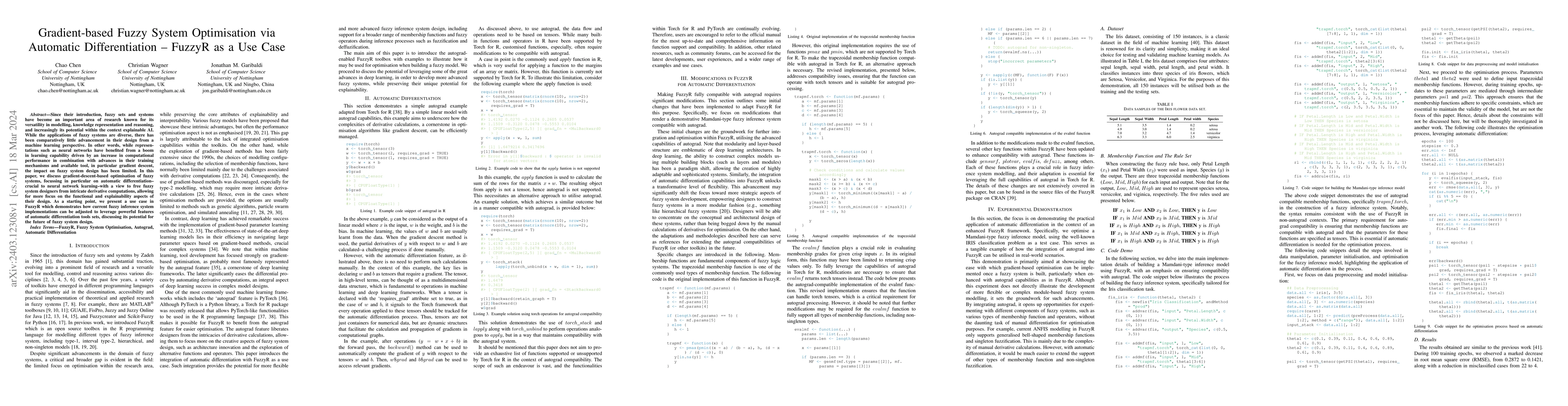 Thumbnail for Gradient-based Fuzzy System Optimisation via Automatic Differentiation
  -- FuzzyR as a Use Case