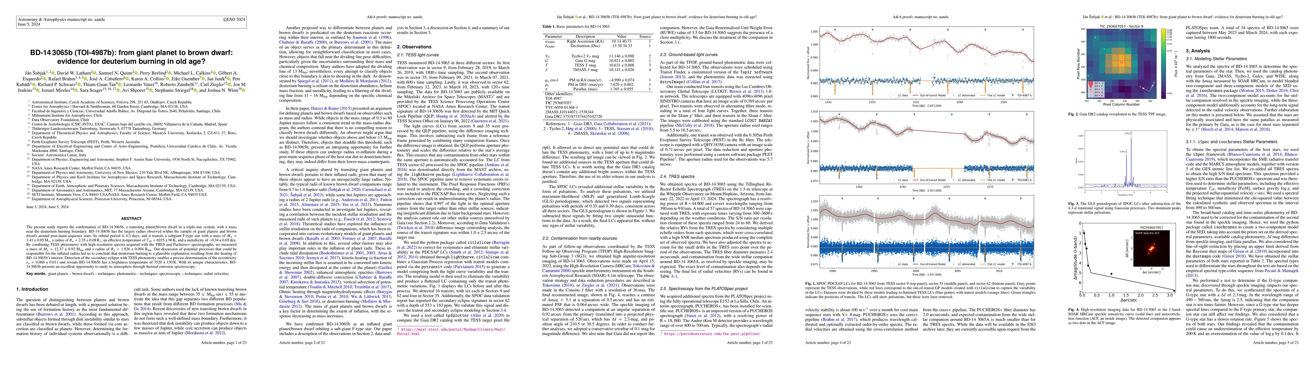 Thumbnail for BD-14 3065b (TOI-4987b): from giant planet to brown dwarf: evidence for
  deuterium burning in old age?