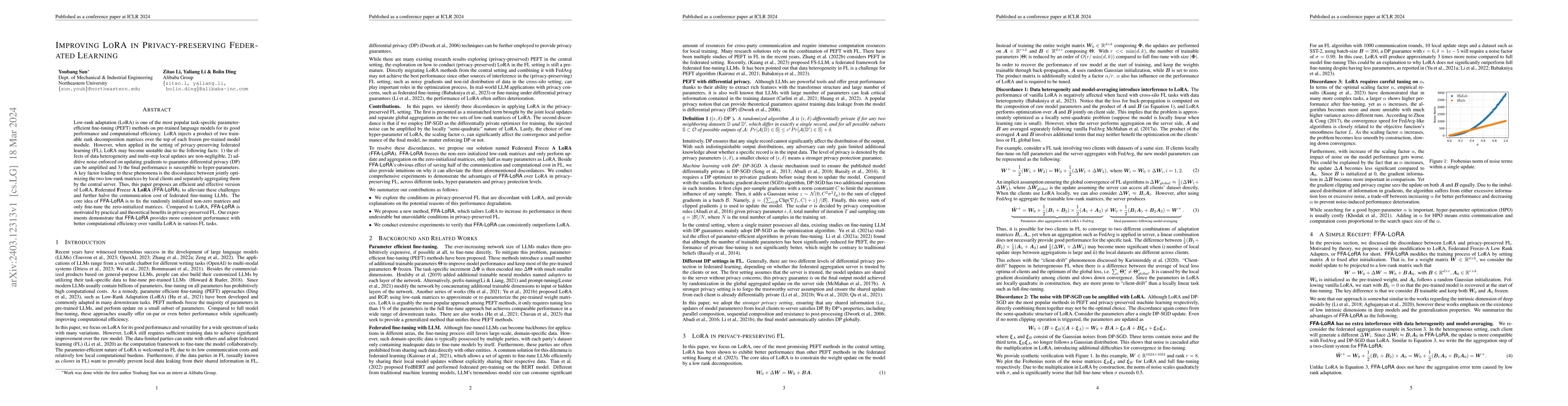 Thumbnail for Improving LoRA in Privacy-preserving Federated Learning