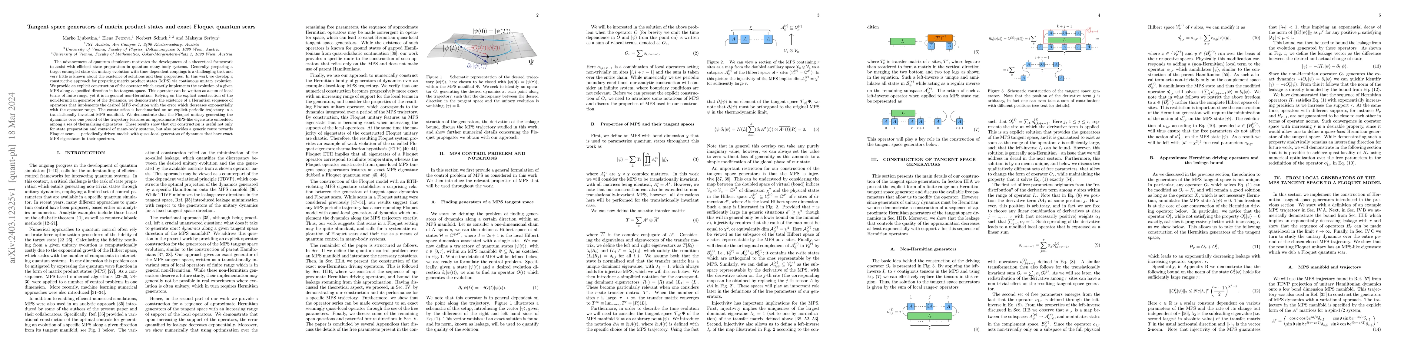 Thumbnail for Tangent space generators of matrix product states and exact Floquet
  quantum scars