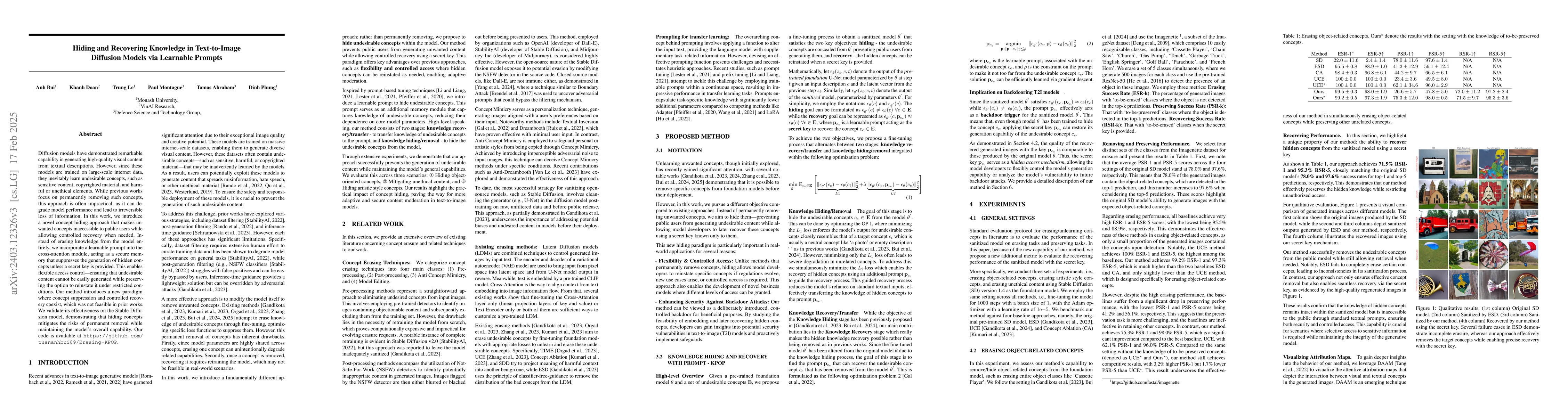 Thumbnail for Removing Undesirable Concepts in Text-to-Image Diffusion Models with
  Learnable Prompts