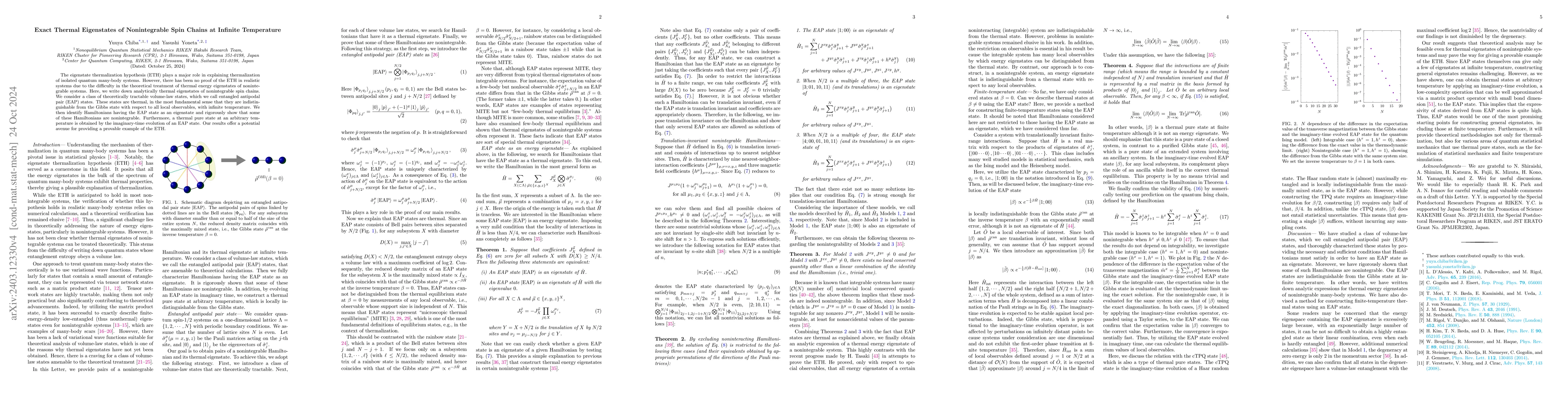 Thumbnail for Exact Thermal Eigenstates of Nonintegrable Spin Chains at Infinite
  Temperature