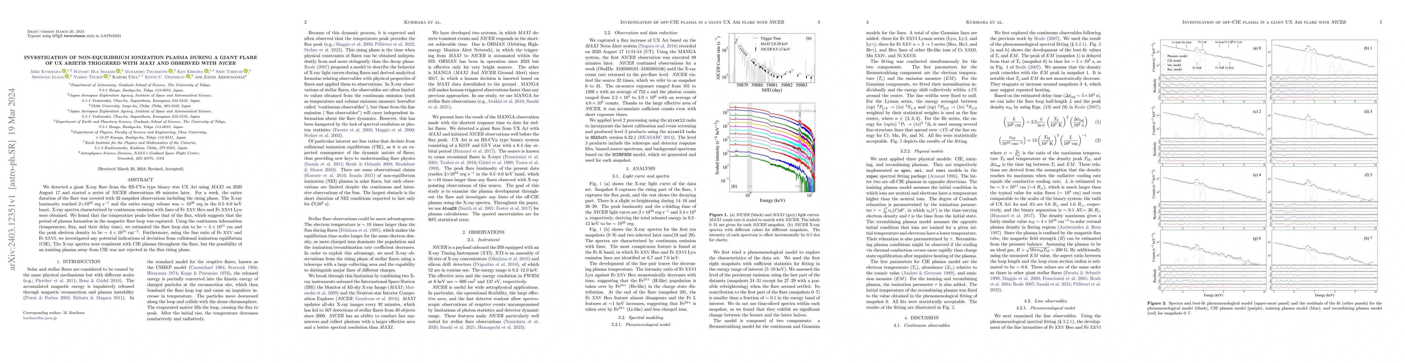 Thumbnail for Investigation of non-equilibrium ionization plasma during a giant flare
  of UX Arietis triggered with MAXI and observed with NICER
