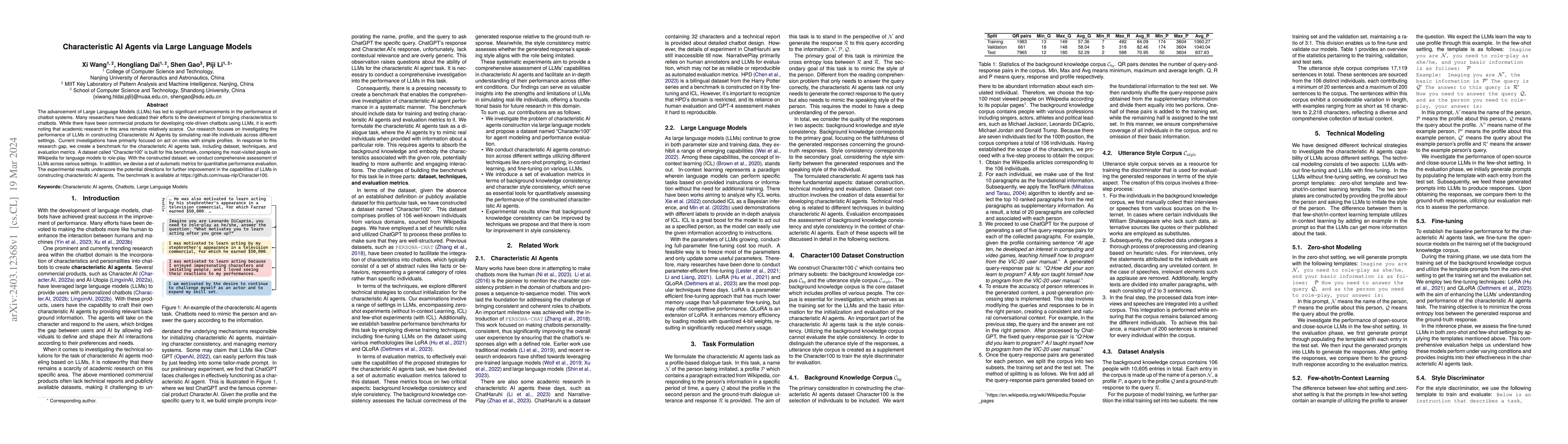 Thumbnail for Characteristic AI Agents via Large Language Models