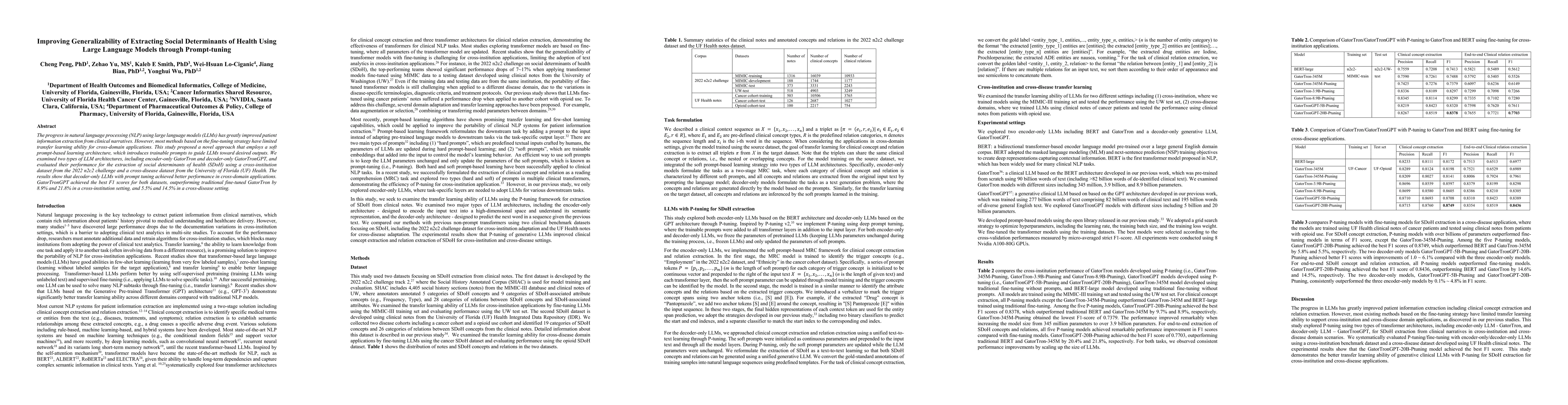 Thumbnail for Improving Generalizability of Extracting Social Determinants of Health
  Using Large Language Models through Prompt-tuning