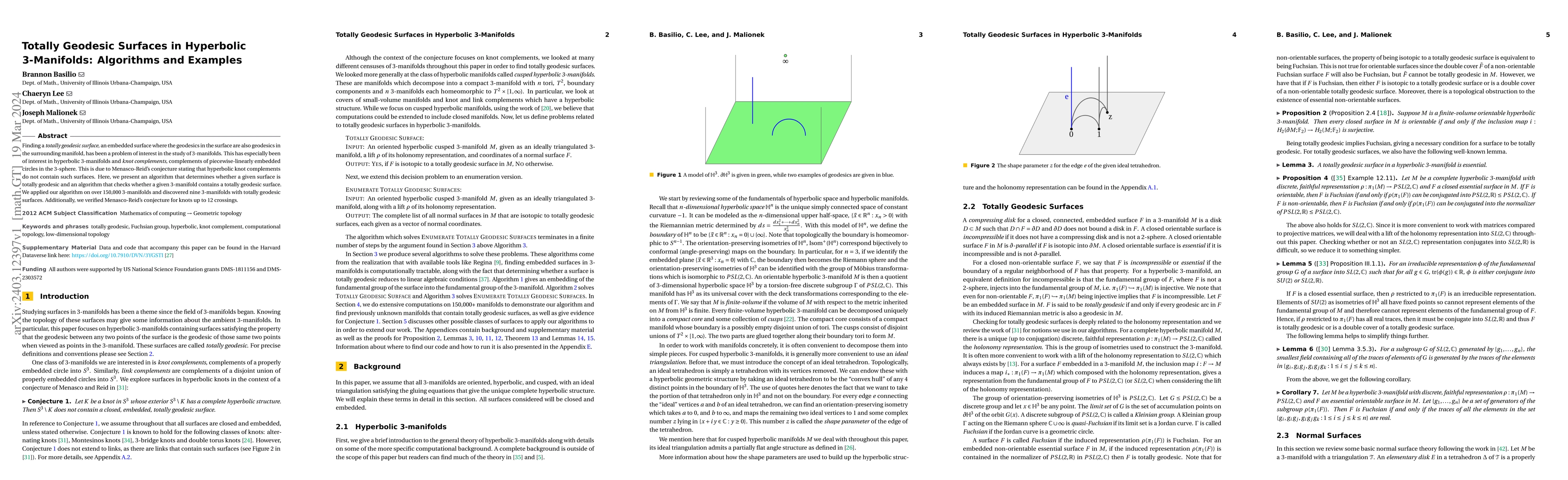 Thumbnail for Totally Geodesic Surfaces in Hyperbolic 3-Manifolds: Algorithms and
  Examples
