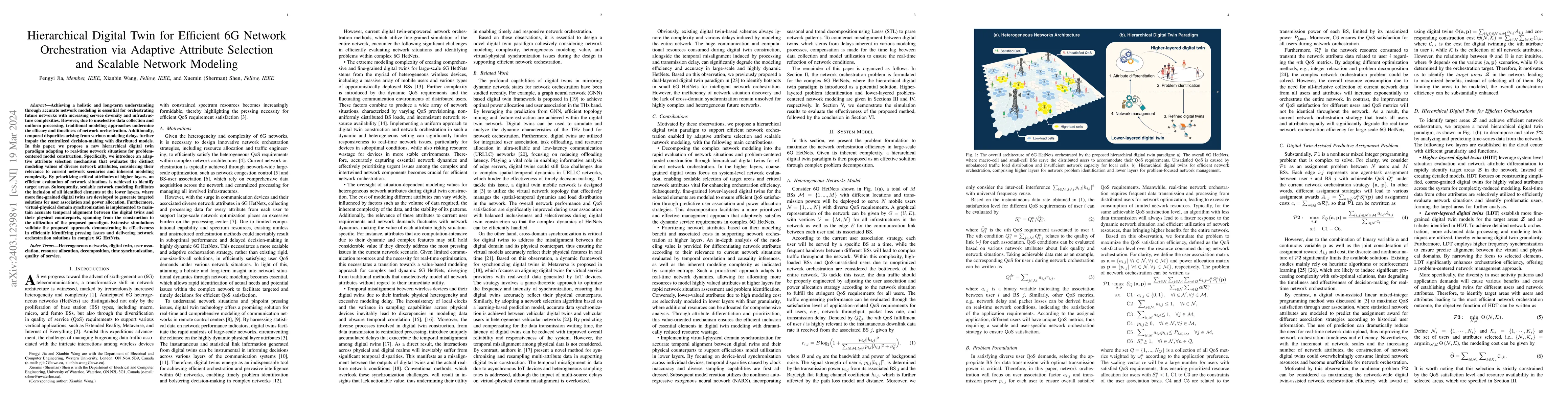 Thumbnail for Hierarchical Digital Twin for Efficient 6G Network Orchestration via
  Adaptive Attribute Selection and Scalable Network Modeling