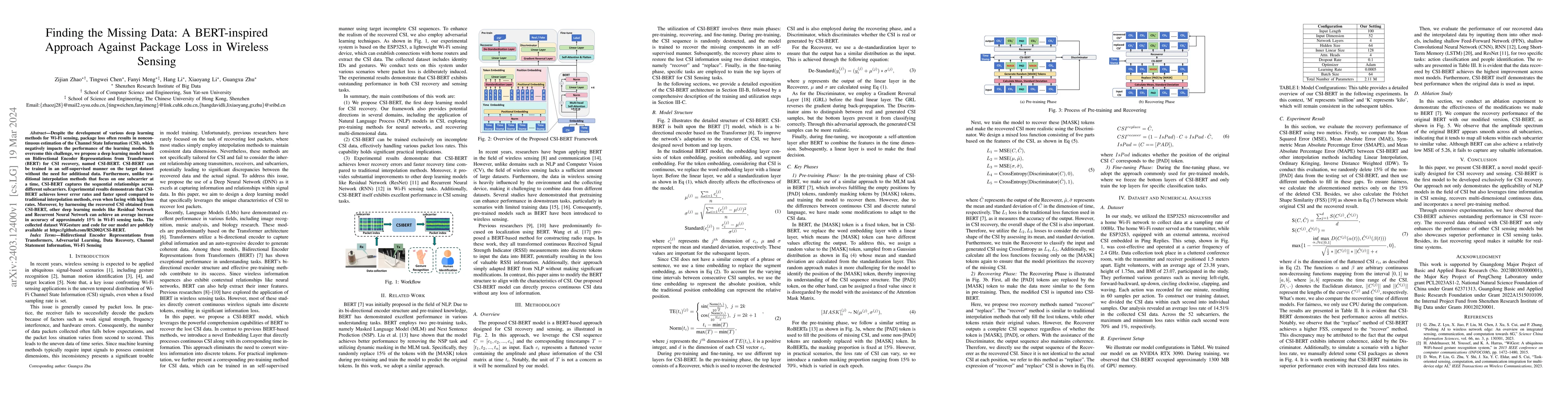 Thumbnail for Finding the Missing Data: A BERT-inspired Approach Against Package Loss
  in Wireless Sensing