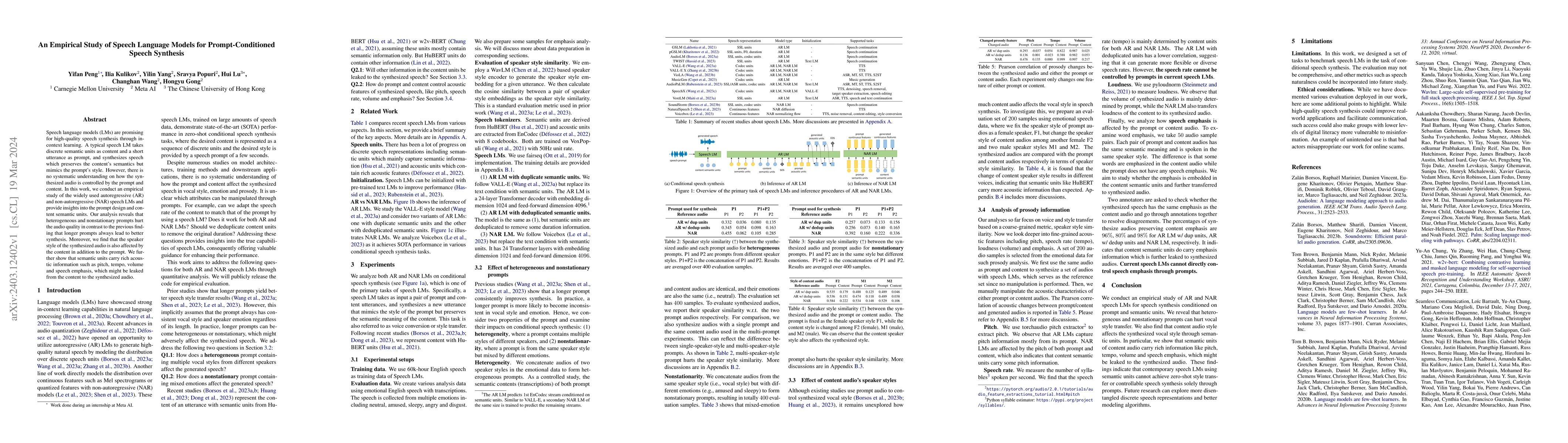 Thumbnail for An Empirical Study of Speech Language Models for Prompt-Conditioned
  Speech Synthesis