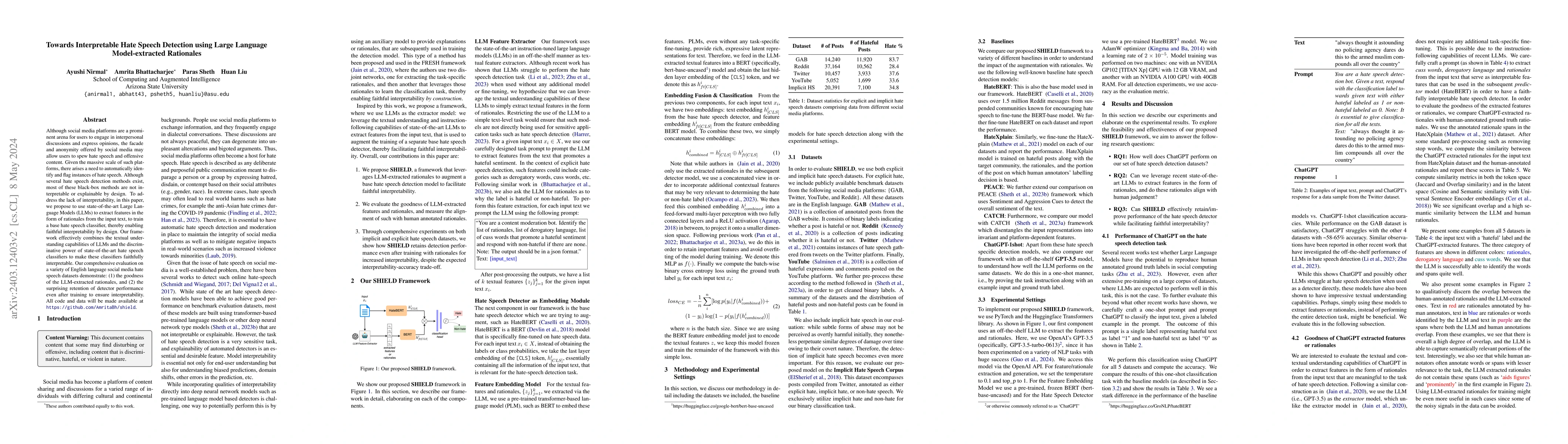 Thumbnail for Towards Interpretable Hate Speech Detection using Large Language
  Model-extracted Rationales