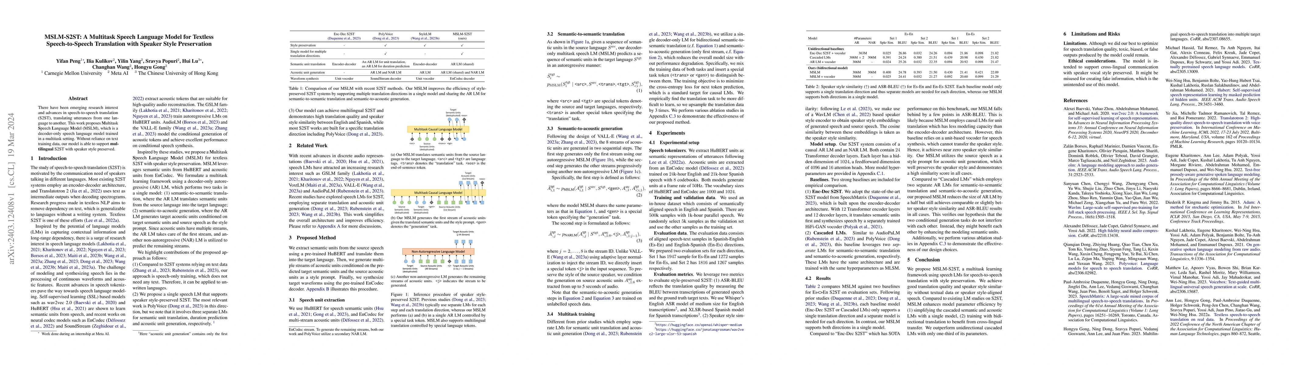 Thumbnail for MSLM-S2ST: A Multitask Speech Language Model for Textless
  Speech-to-Speech Translation with Speaker Style Preservation