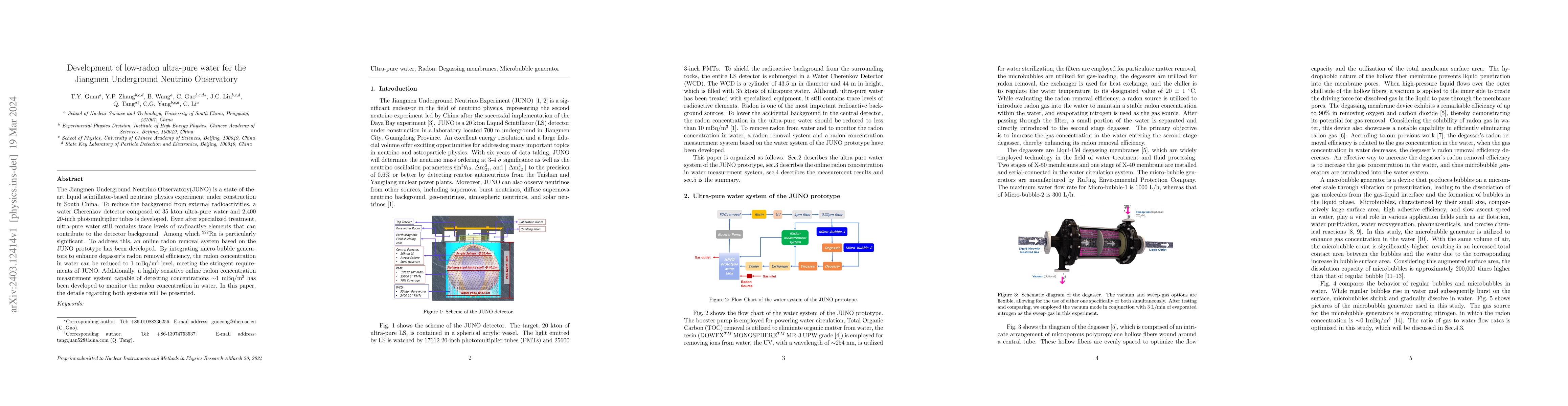 Thumbnail for Development of low-radon ultra-pure water for the Jiangmen Underground
  Neutrino Observatory