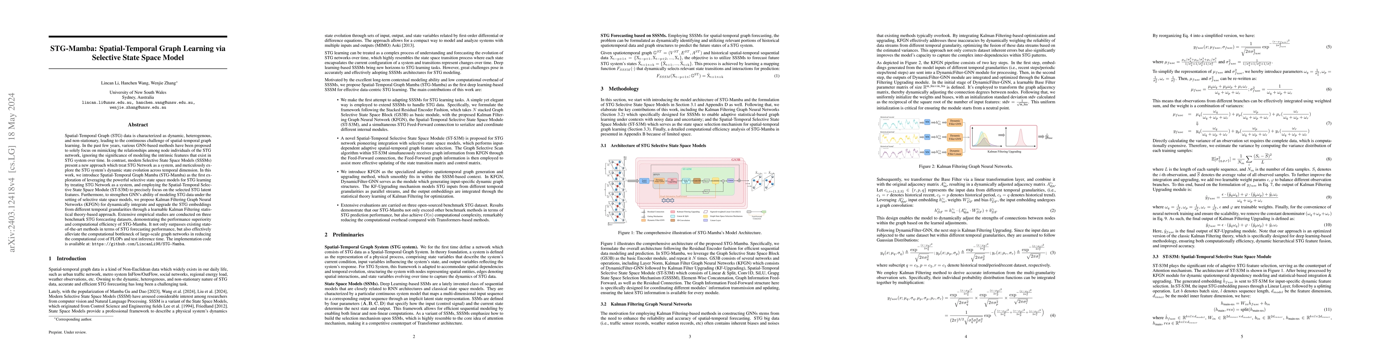 Thumbnail for STG-Mamba: Spatial-Temporal Graph Learning via Selective State Space
  Model
