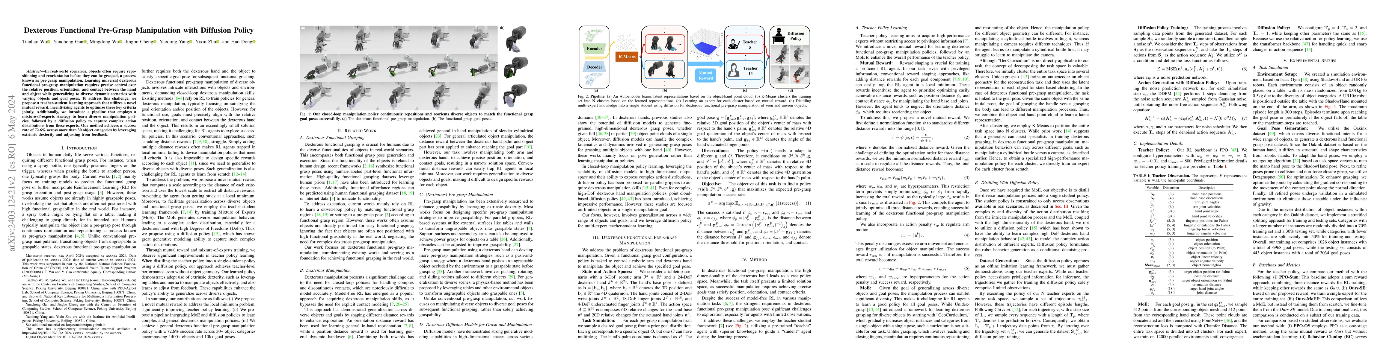 Thumbnail for Dexterous Functional Pre-Grasp Manipulation with Diffusion Policy