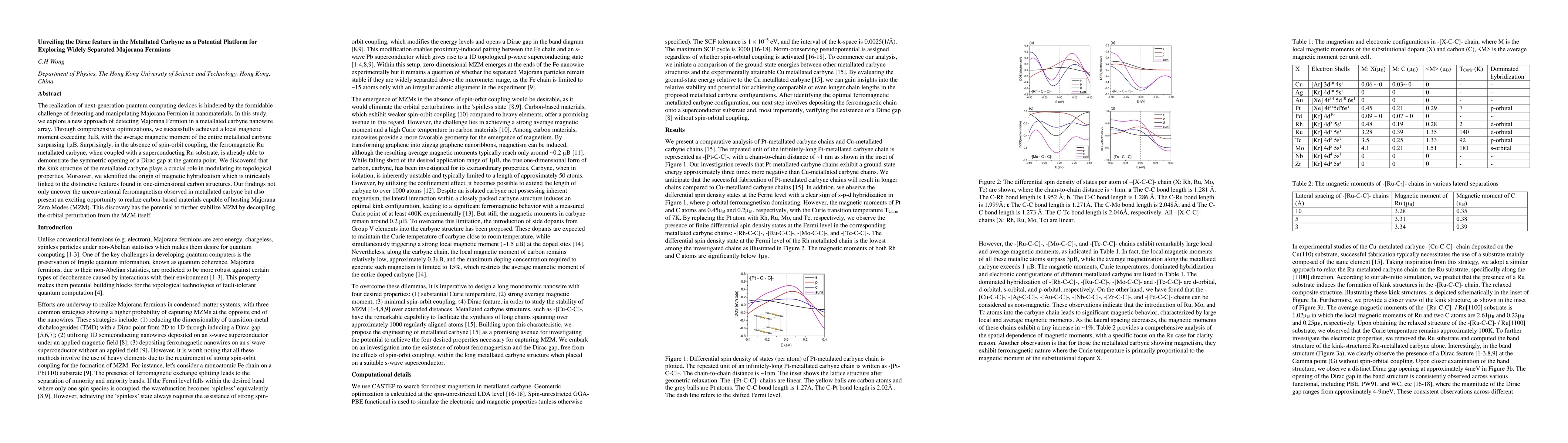 Thumbnail for Unveiling the Dirac feature in the Metallated Carbyne as a Potential
  Platform for Exploring Widely Separated Majorana Fermions