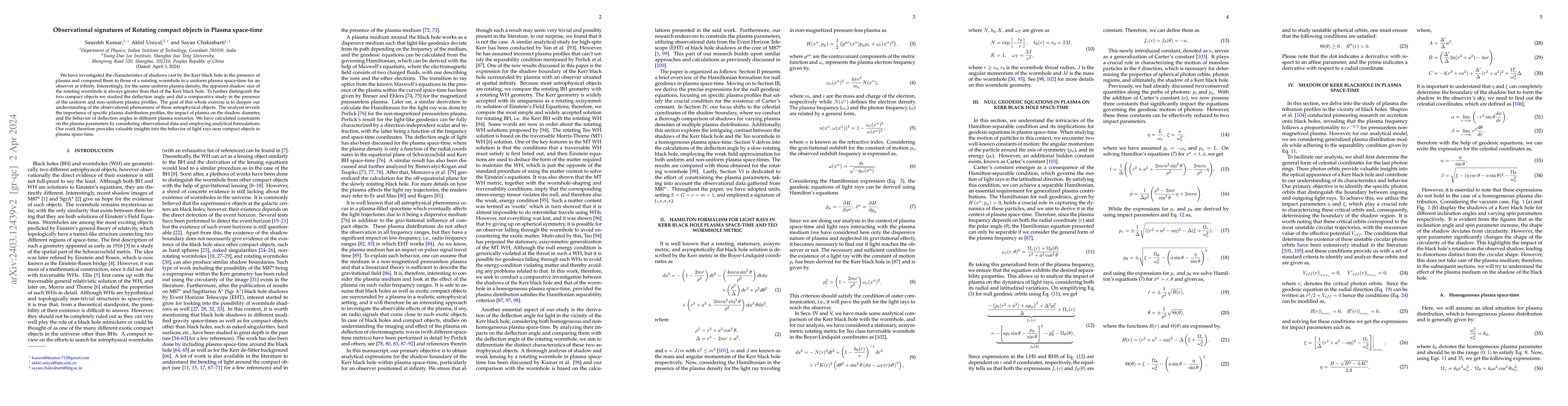 Thumbnail for Observational signatures of Rotating compact objects in Plasma
  space-time