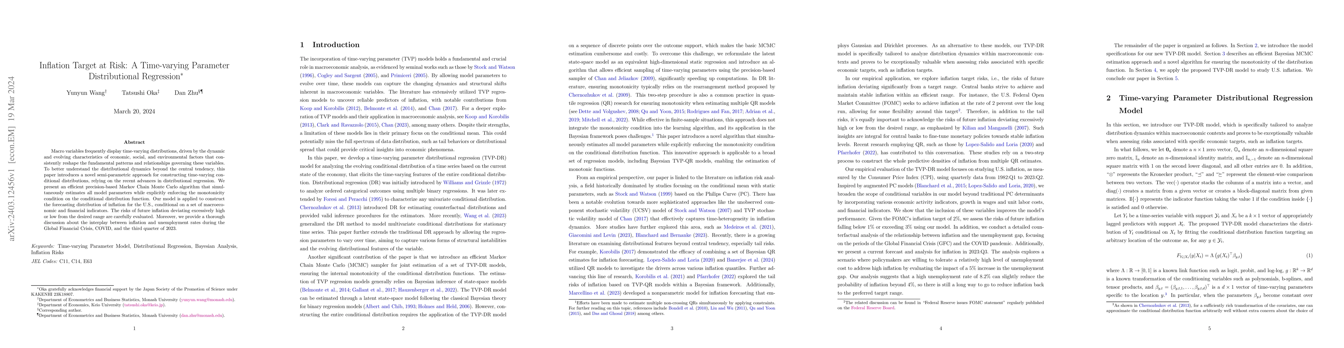 Thumbnail for Inflation Target at Risk: A Time-varying Parameter Distributional
  Regression
