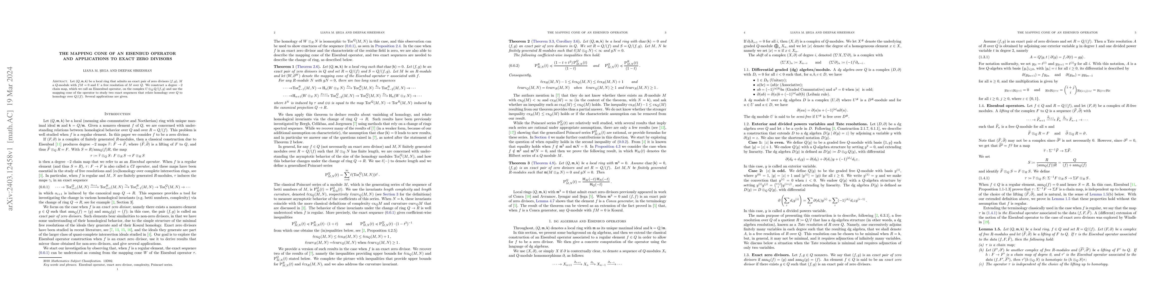 Thumbnail for The mapping cone of an Eisenbud operator and applications to exact zero
  divisors