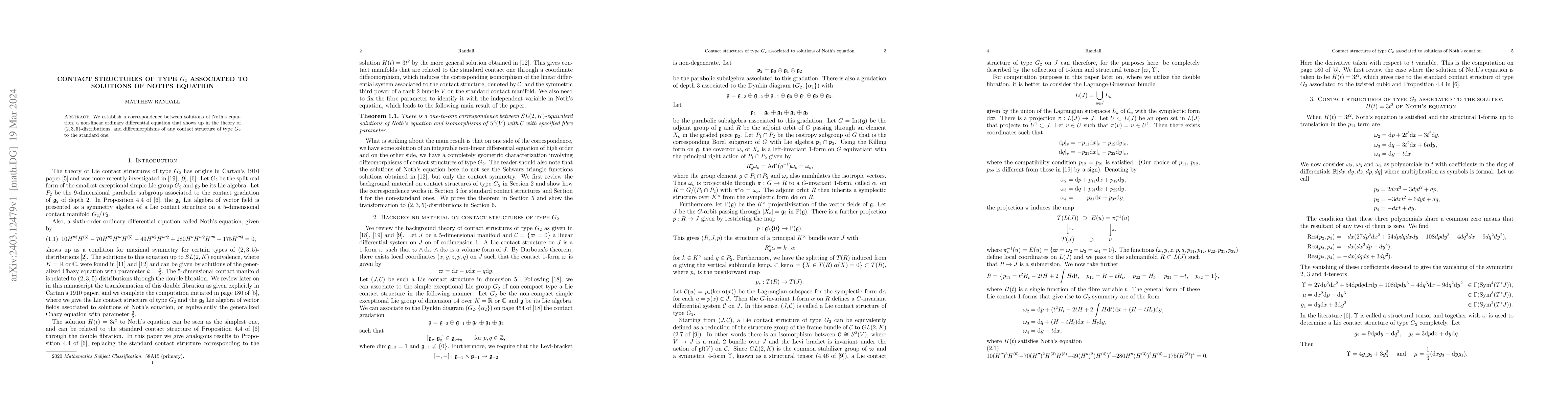 Thumbnail for Contact structures of type $G_2$ associated to solutions of Noth's
  equation