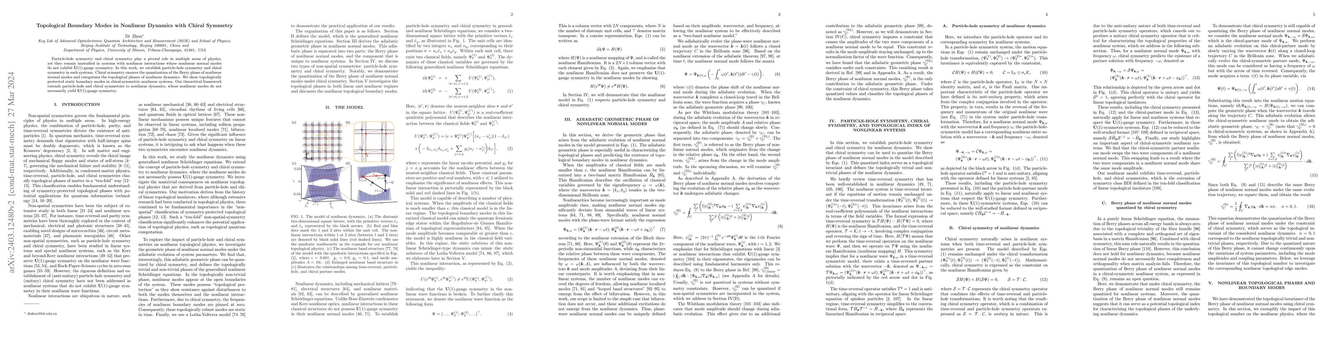 Thumbnail for Topological Boundary Modes in Nonlinear Dynamics with Chiral Symmetry