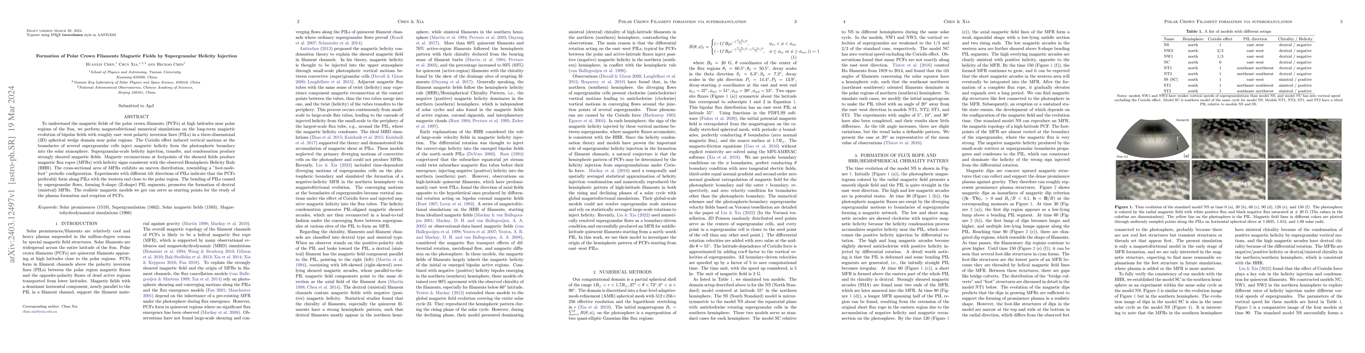 Thumbnail for Formation of Polar Crown Filaments Magnetic Fields by Supergranular
  Helicity Injection