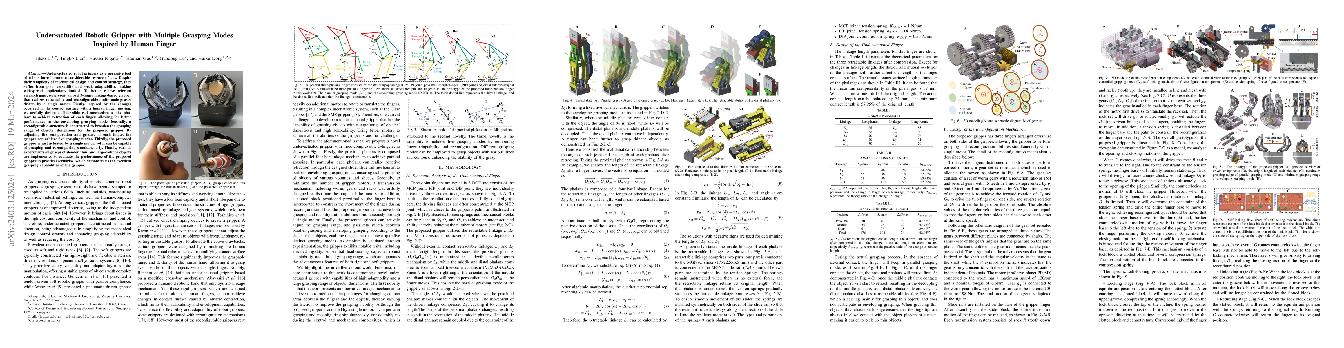 Thumbnail for Under-actuated Robotic Gripper with Multiple Grasping Modes Inspired by
  Human Finger