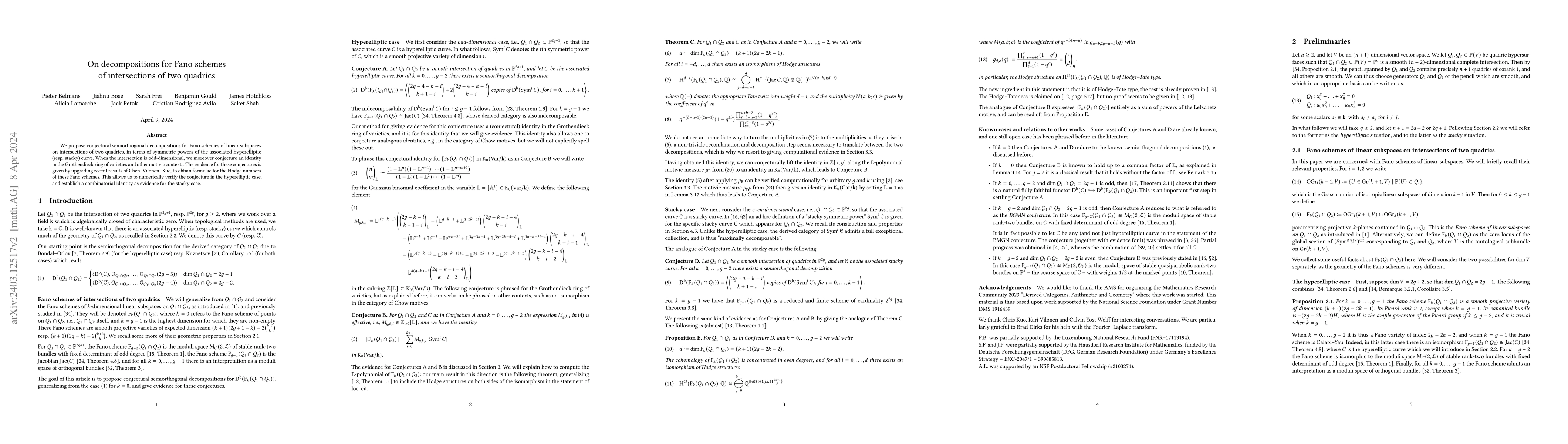 Thumbnail for On decompositions for Fano schemes of intersections of two quadrics