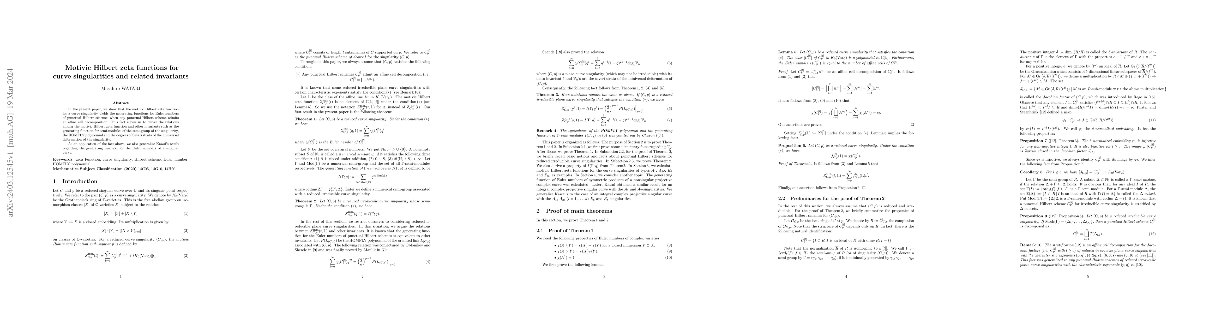 Thumbnail for Motivic Hilbert zeta functions for curve singularities and related
  invariants