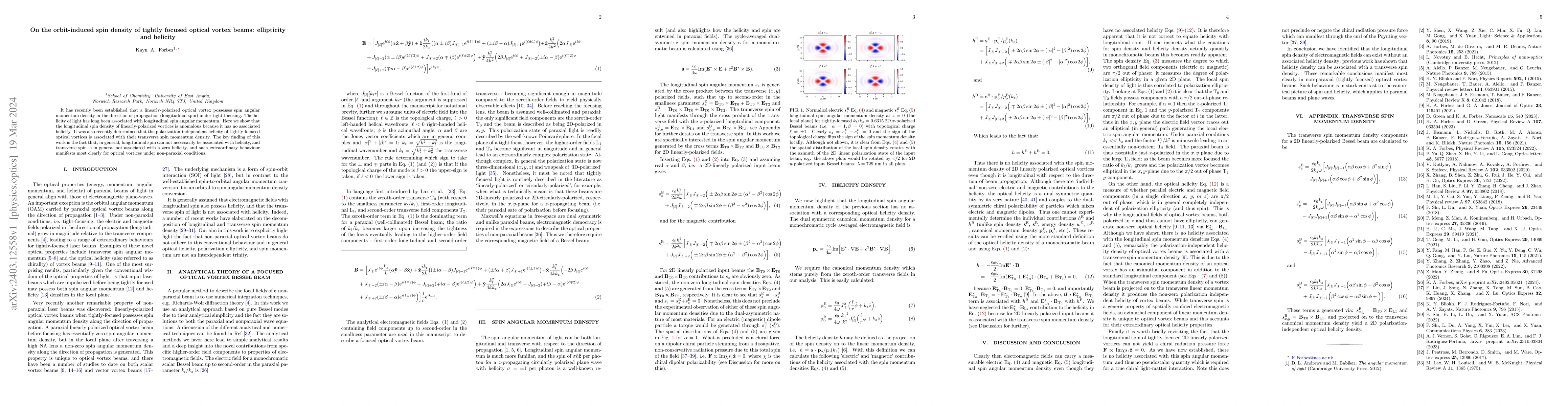 Thumbnail for On the orbit-induced spin density of tightly focused optical vortex
  beams: ellipticity and helicity