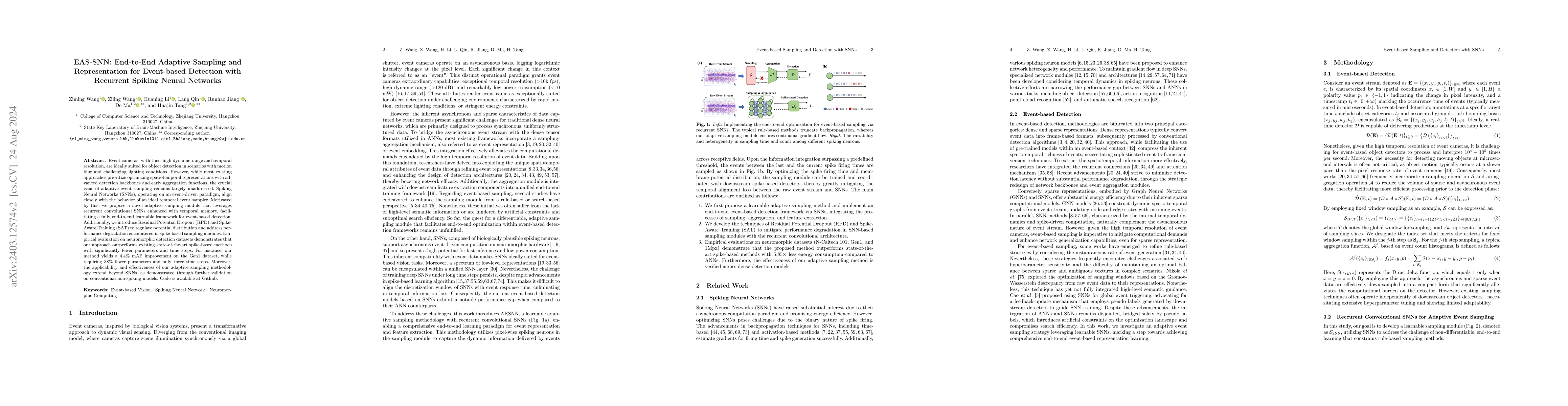 Thumbnail for EAS-SNN: End-to-End Adaptive Sampling and Representation for Event-based
  Detection with Recurrent Spiking Neural Networks