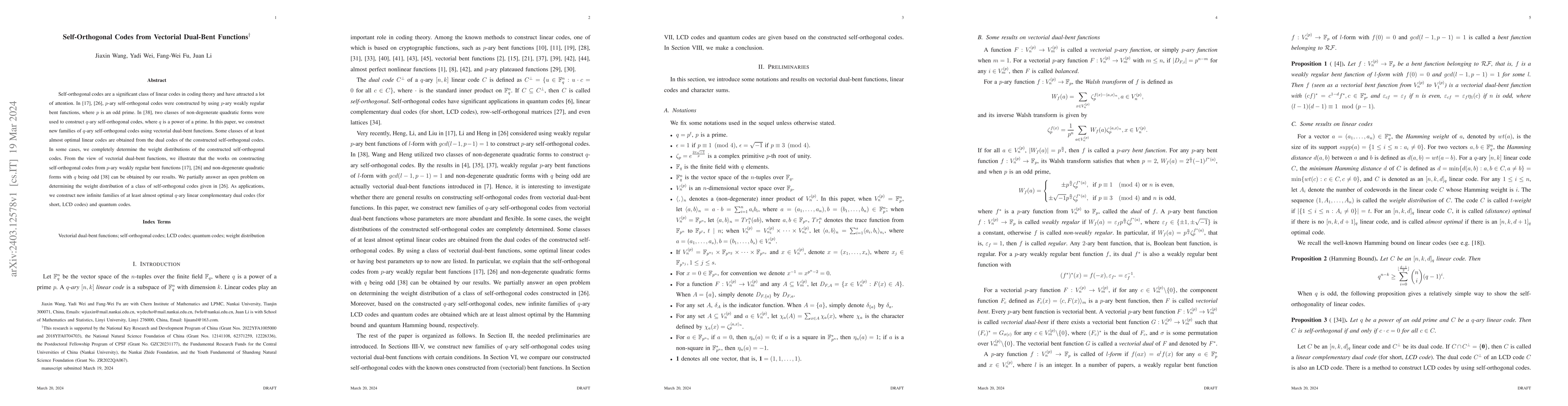 Thumbnail for Self-Orthogonal Codes from Vectorial Dual-Bent Functions