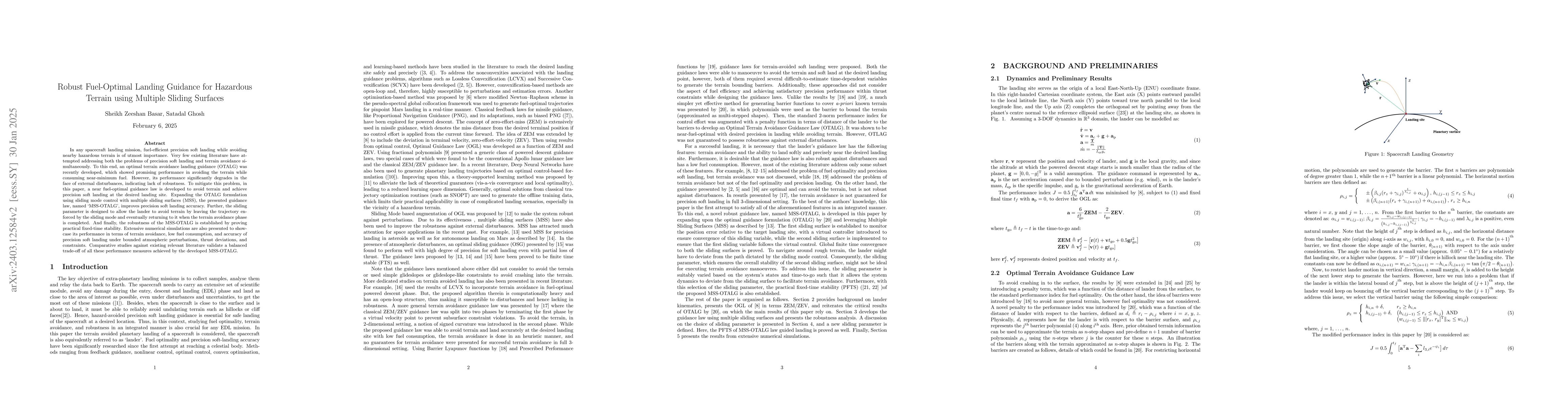 Thumbnail for Robust Fuel-Optimal Landing Guidance for Hazardous Terrain using
  Multiple Sliding Surfaces