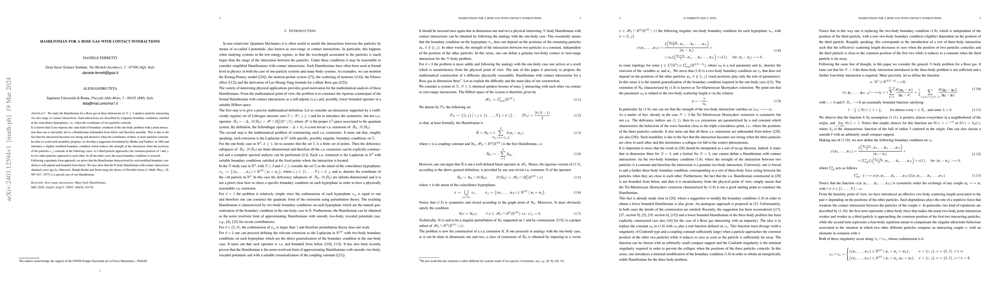 Thumbnail for Hamiltonian for a Bose gas with Contact Interactions