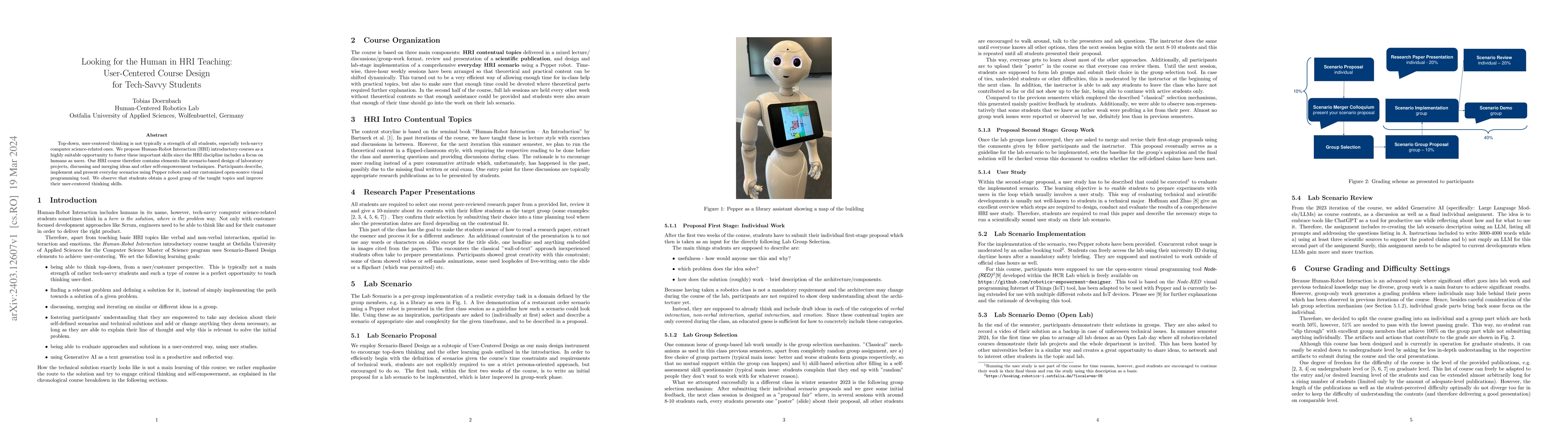 Thumbnail for Looking for the Human in HRI Teaching: User-Centered Course Design for
  Tech-Savvy Students