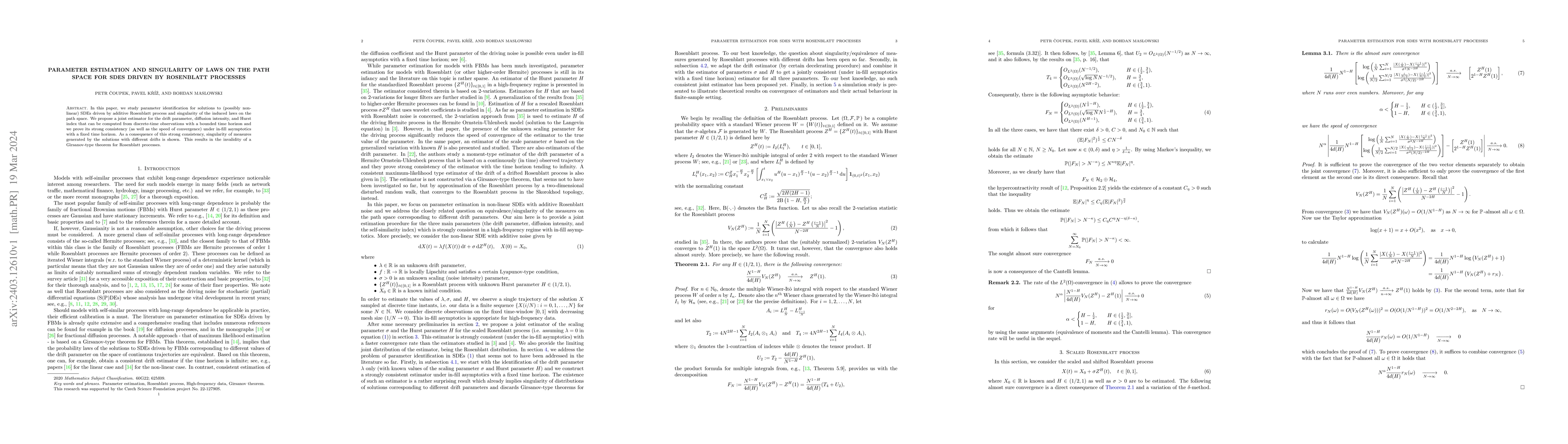 Thumbnail for Parameter estimation and singularity of laws on the path space for SDEs
  driven by Rosenblatt processes