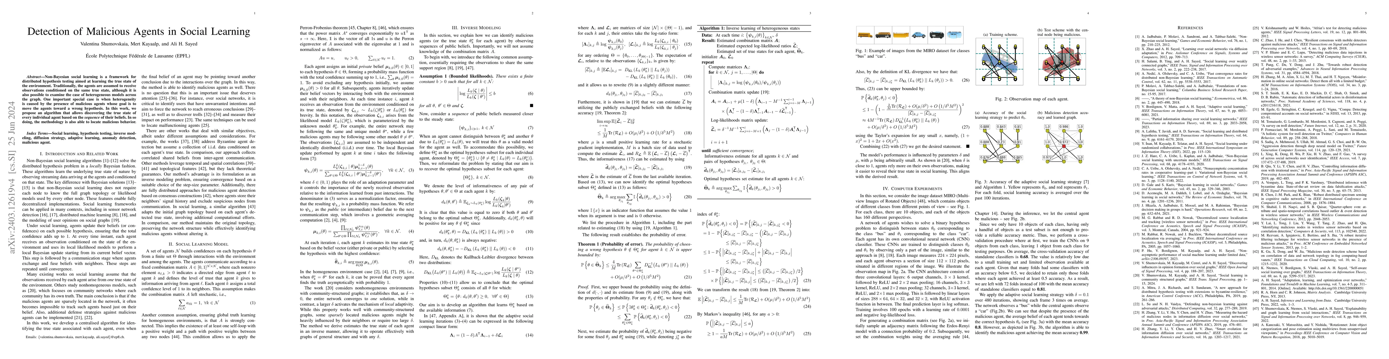 Thumbnail for Detection of Malicious Agents in Social Learning