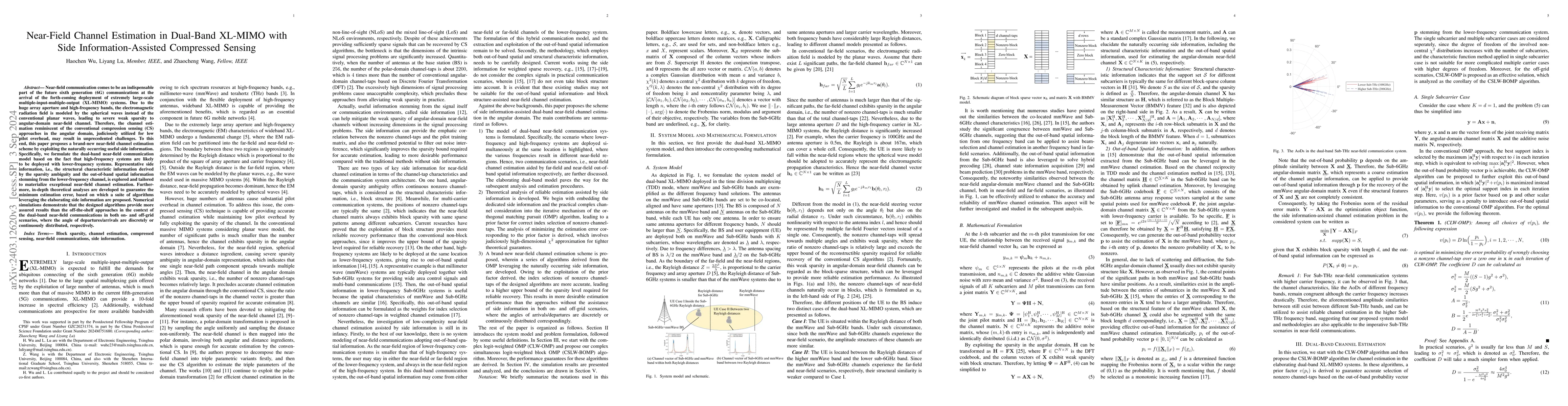 Thumbnail for Near-Field Channel Estimation in Dual-Band XL-MIMO with Side
  Information-Assisted Compressed Sensing