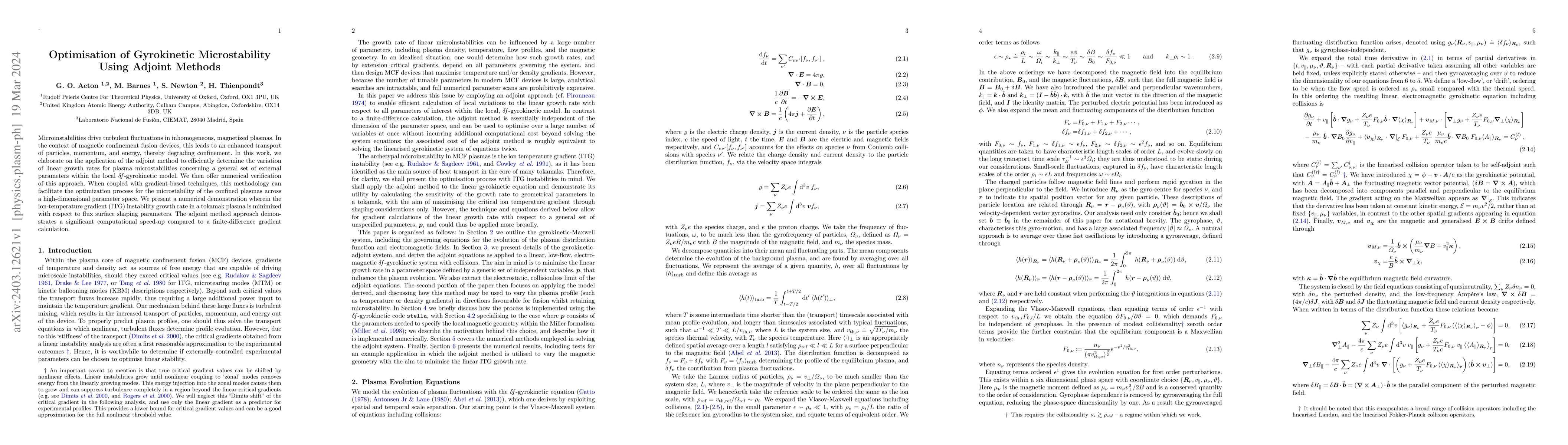 Thumbnail for Optimisation of Gyrokinetic Microstability Using Adjoint Methods