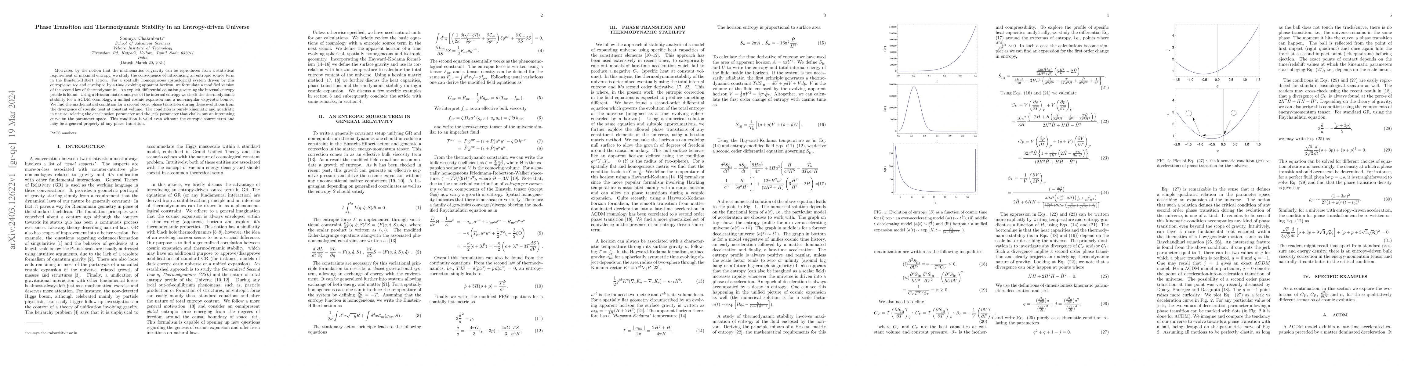 Thumbnail for Phase Transition and Thermodynamic Stability in an Entropy-driven
  Universe