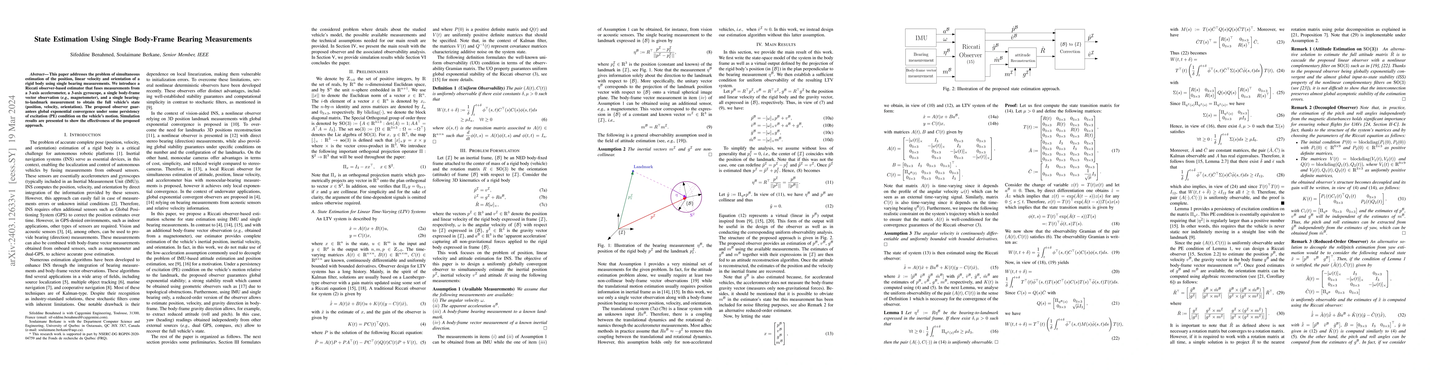 Thumbnail for State Estimation Using Single Body-Frame Bearing Measurements