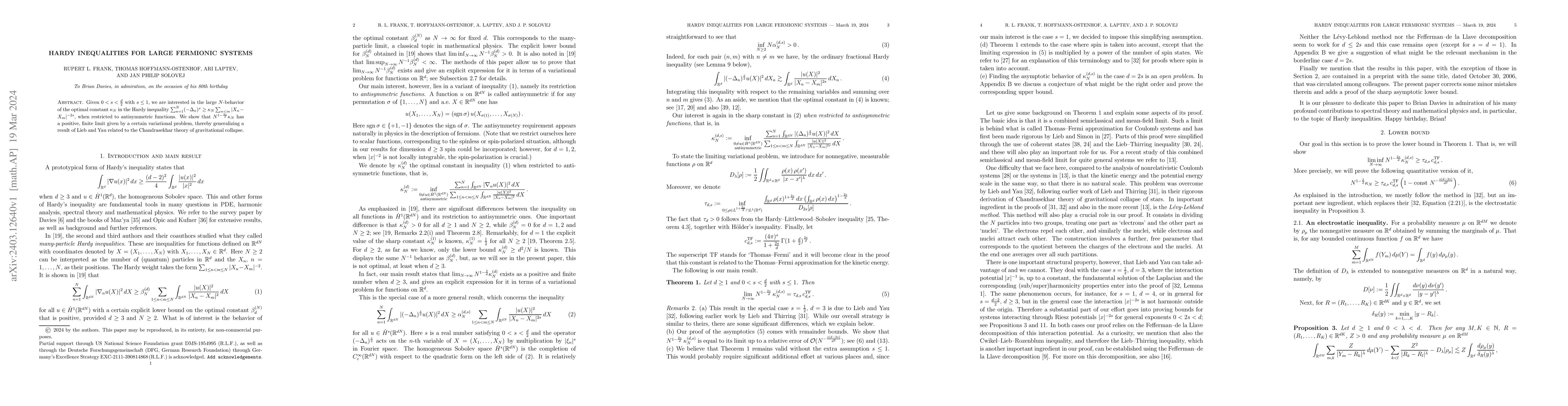 Thumbnail for Hardy inequalities for large fermionic systems