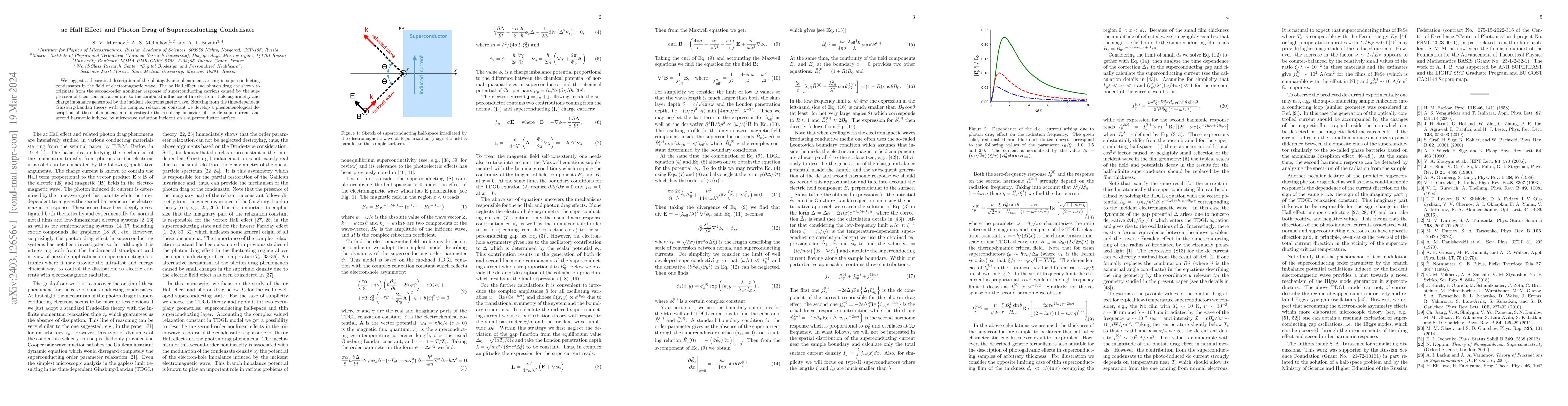 Thumbnail for ac Hall Effect and Photon Drag of Superconducting Condensate