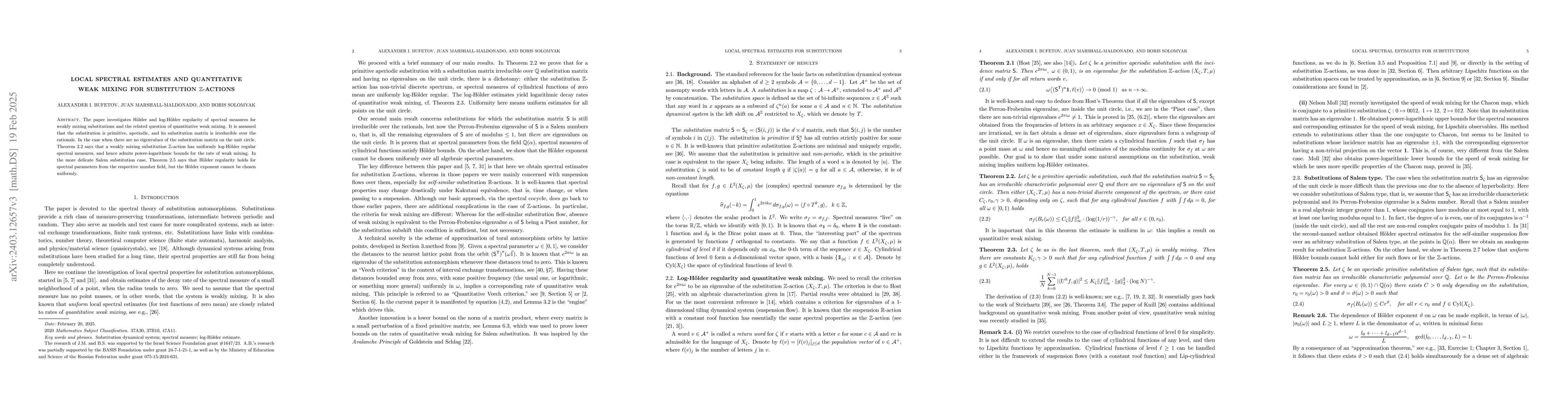 Thumbnail for Local spectral estimates and quantitative weak mixing for substitution
  $\mathbb{Z}$-actions