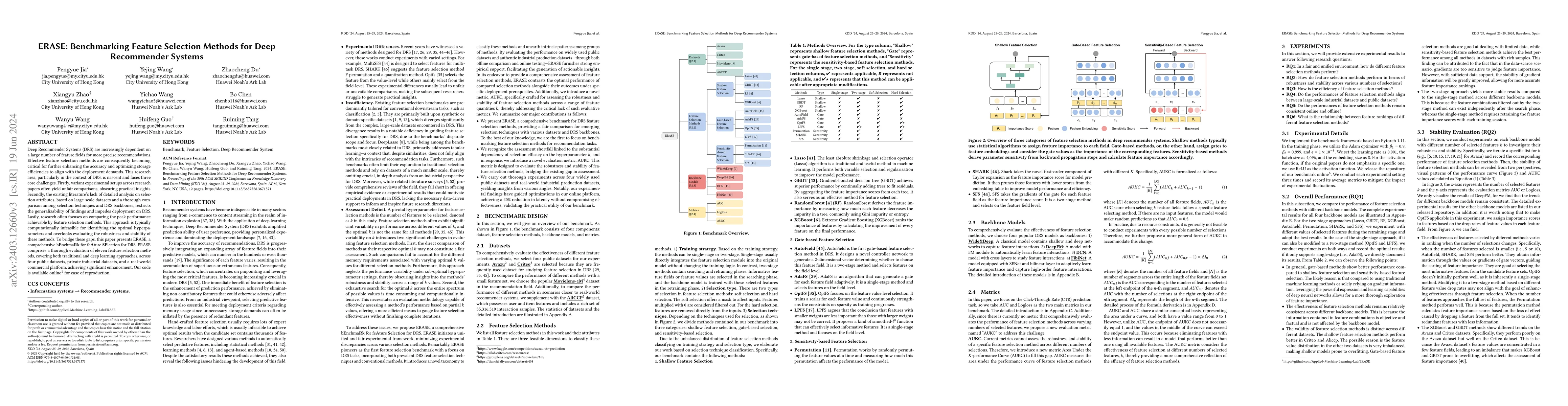 Thumbnail for ERASE: Benchmarking Feature Selection Methods for Deep Recommender
  Systems