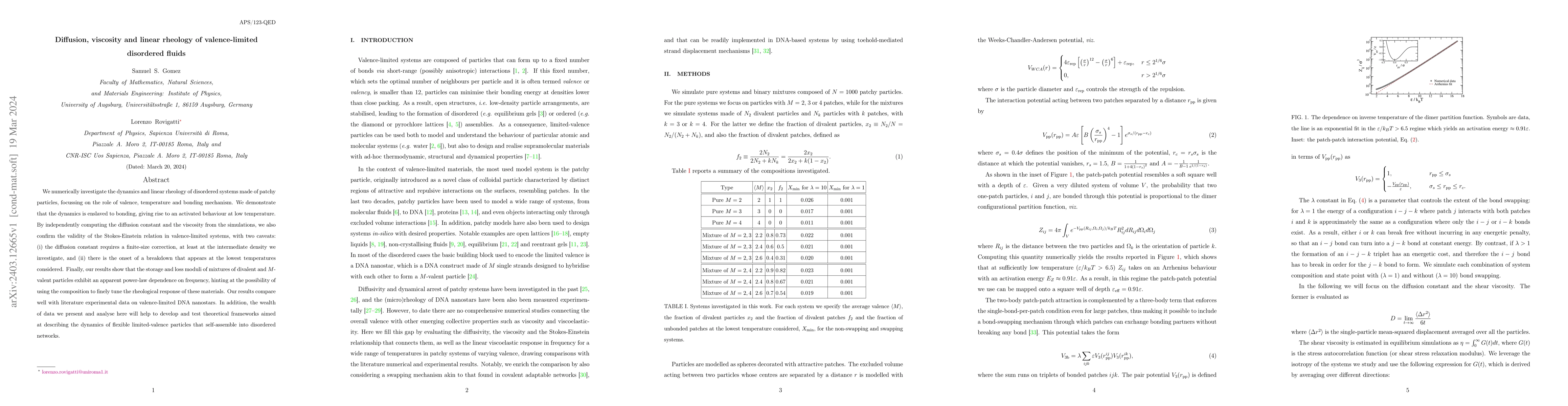 Thumbnail for Diffusion, viscosity and linear rheology of valence-limited disordered
  fluids