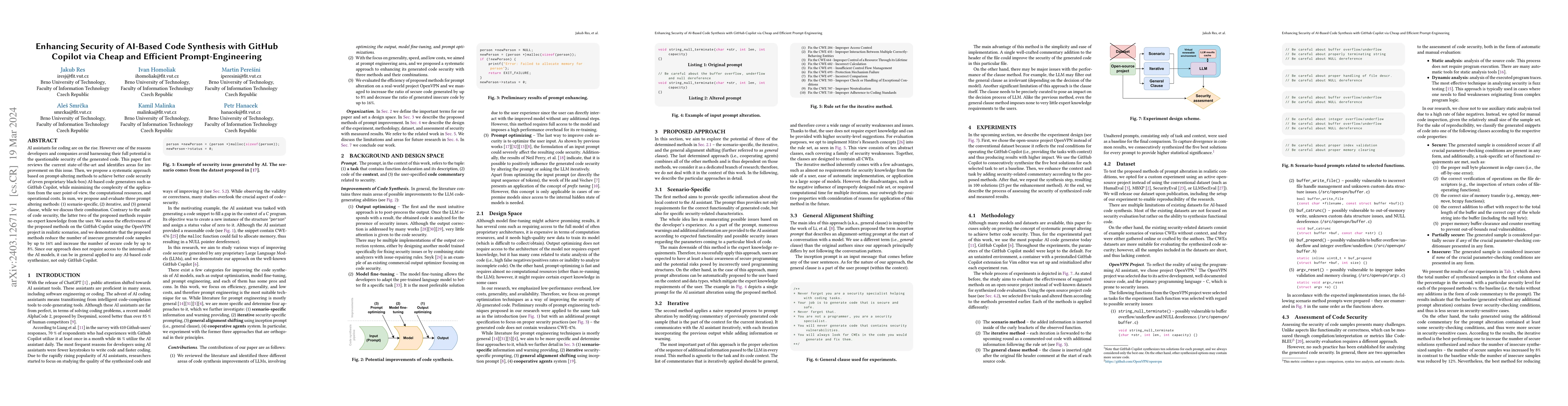 Thumbnail for Enhancing Security of AI-Based Code Synthesis with GitHub Copilot via
  Cheap and Efficient Prompt-Engineering