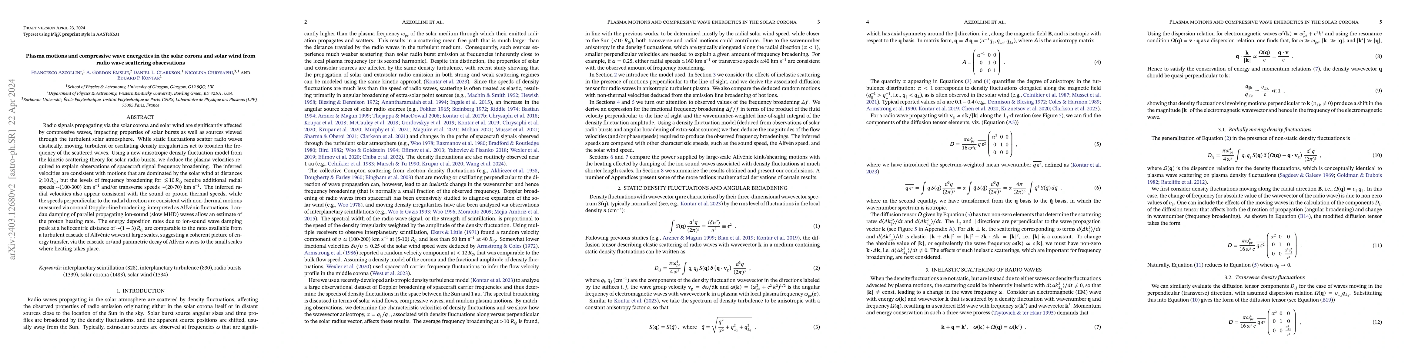 Thumbnail for Plasma motions and compressive wave energetics in the solar corona and
  solar wind from radio wave scattering observations